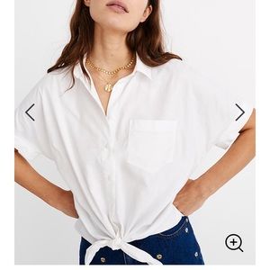 Short sleeve button down tie front top